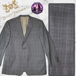 Vtg Hickey Freeman Suit Jacket Men 42 Grey Plaid Wool Silk Blazer Nordstrom USA